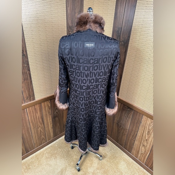 Carlo Tivioli Made in Italy Black Cashmere Wool & Russian Sable Trim Fur Coat - Picture 10 of 11